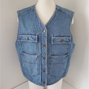 LizWear Vintage Denim Vest with fleece lining, Size Medium (M)